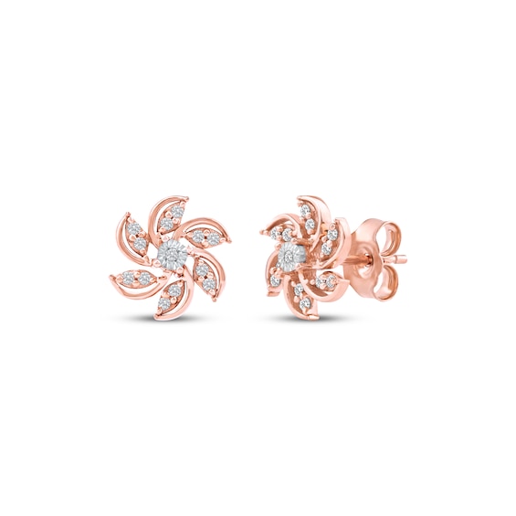 Diamond Pinwheel Stud Earrings 1/8 ct tw 10K Rose Gold