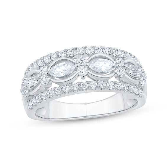 Now + Forever Marquise & Round-Cut Diamond Three-Row Anniversary Band 7/8 ct tw 14K White Gold