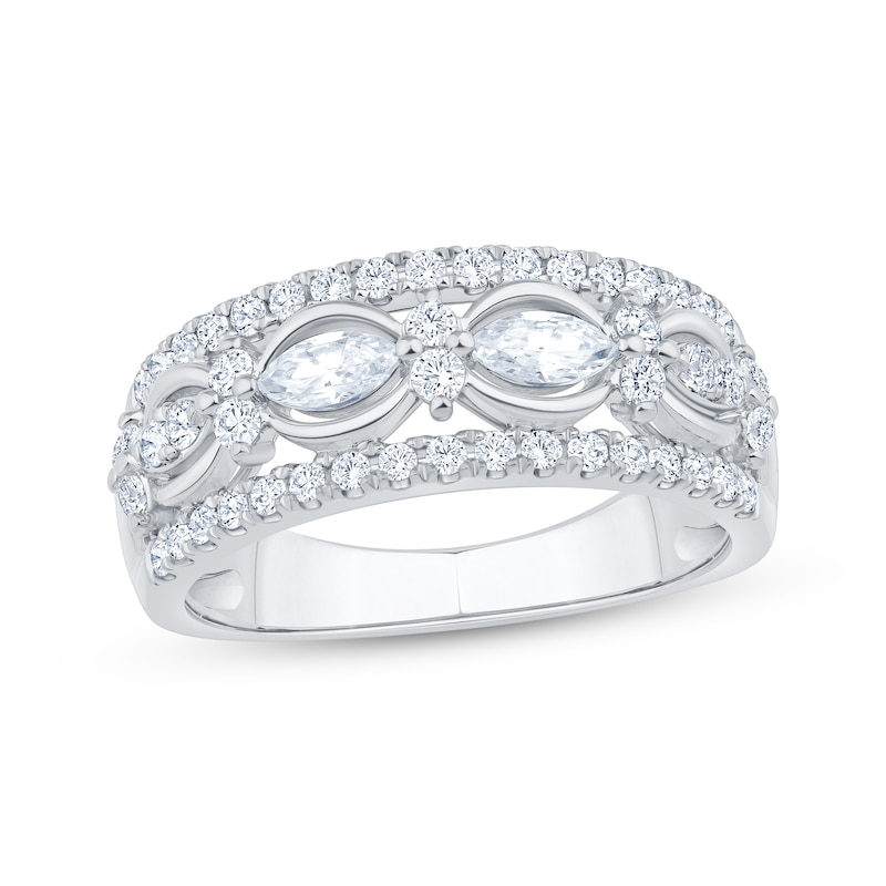 Main Image 1 of Now + Forever Marquise & Round-Cut Diamond Three-Row Anniversary Band 7/8 ct tw 14K White Gold