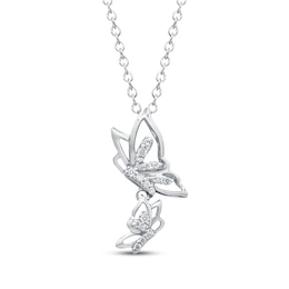 Diamond Butterflies Necklace 1/15 ct tw Sterling Silver 18"