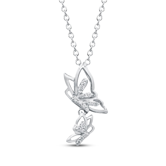 Diamond Butterflies Necklace 1/15 ct tw Sterling Silver 18"
