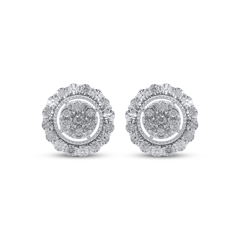 Main Image 2 of Multi-Diamond Halo Stud Earrings 1/4 ct tw Sterling Silver