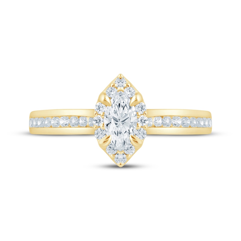 Main Image 3 of Now + Forever Lab-Grown Diamonds Marquise-Cut Halo Engagement Ring 1/2 ct tw 14K Yellow Gold