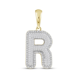 Diamond Puff Letter R Initial Charm 1/3 ct tw 10K Yellow Gold