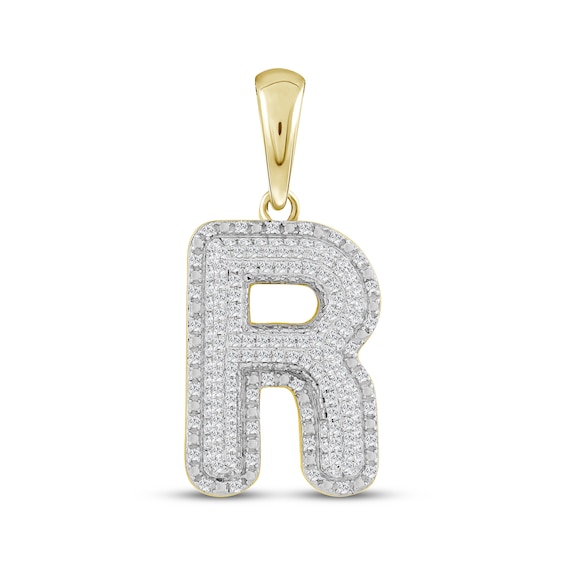 Diamond Puff Letter R Initial Charm 1/3 ct tw 10K Yellow Gold