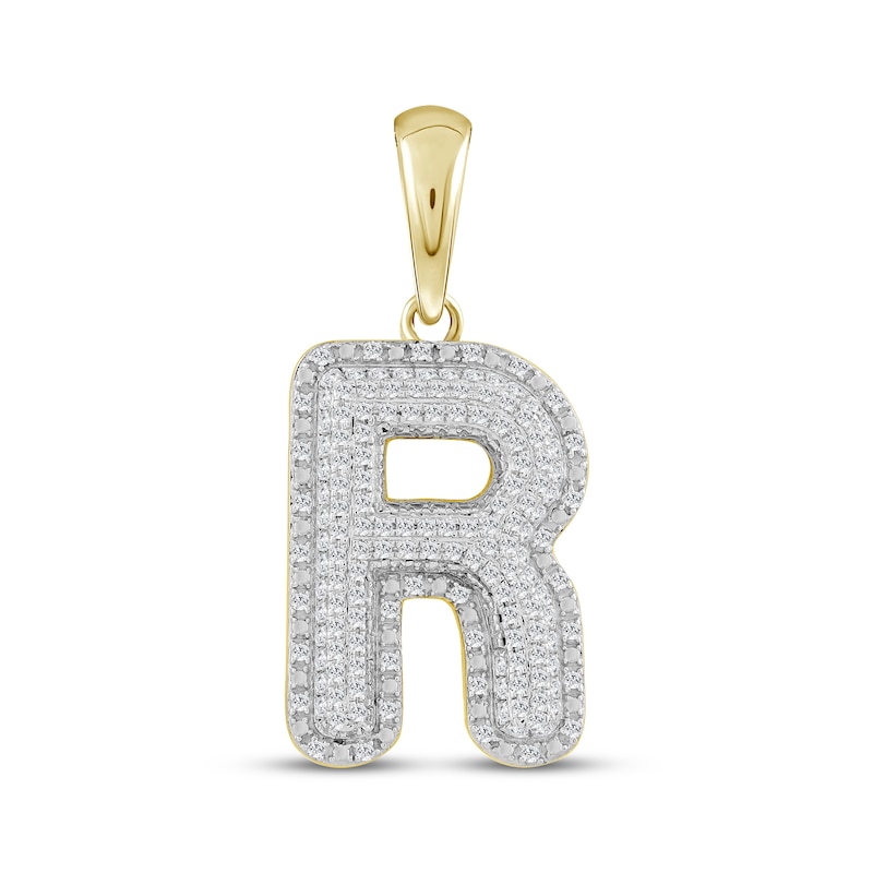 Main Image 1 of Diamond Puff Letter R Initial Charm 1/3 ct tw 10K Yellow Gold