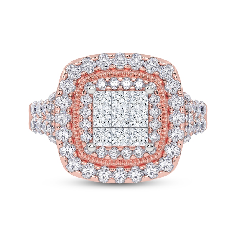 Main Image 3 of Now + Forever Princess-Cut Multi-Diamond Double Halo Engagement Ring 1 ct tw 10K Rose Gold