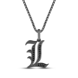 Ink & Ice Men's Black Diamond Initial "L" Necklace 1/8 ct tw Black Rhodium-Plated Sterling Silver 22"