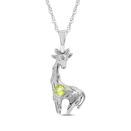 Peridot & White Lab-Created Sapphire Giraffe Necklace Sterling Silver 18"