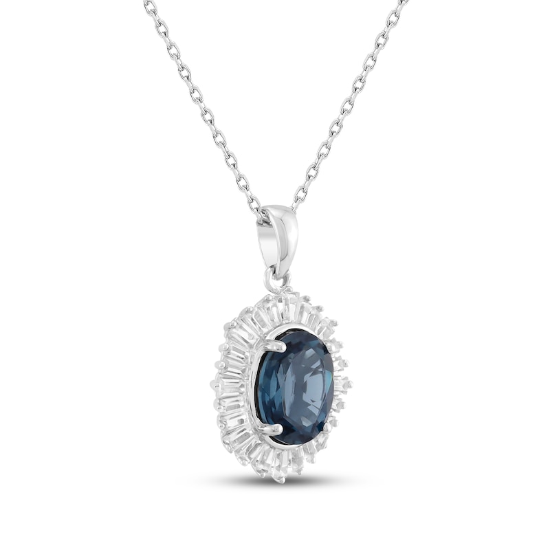 Main Image 2 of Oval-Cut London Blue Topaz & White Lab-Created Sapphire Halo Necklace Sterling Silver 18&quot;