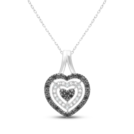 White & Black Diamond Heart Necklace 1/10 ct tw Sterling Silver 18"