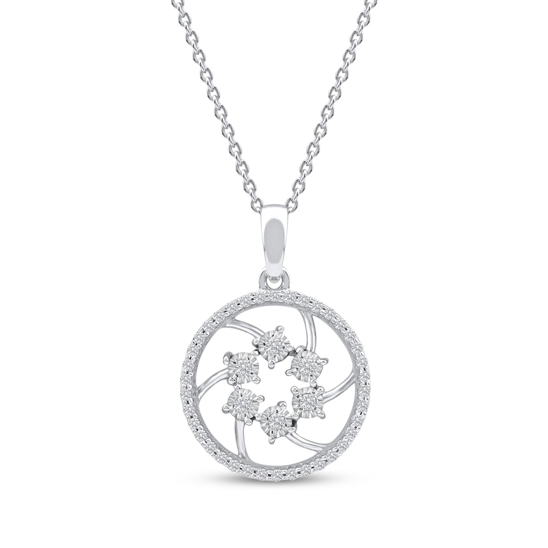 Main Image 1 of Diamond Openwork Circle Necklace 1/8 ct tw 10K White Gold 18"