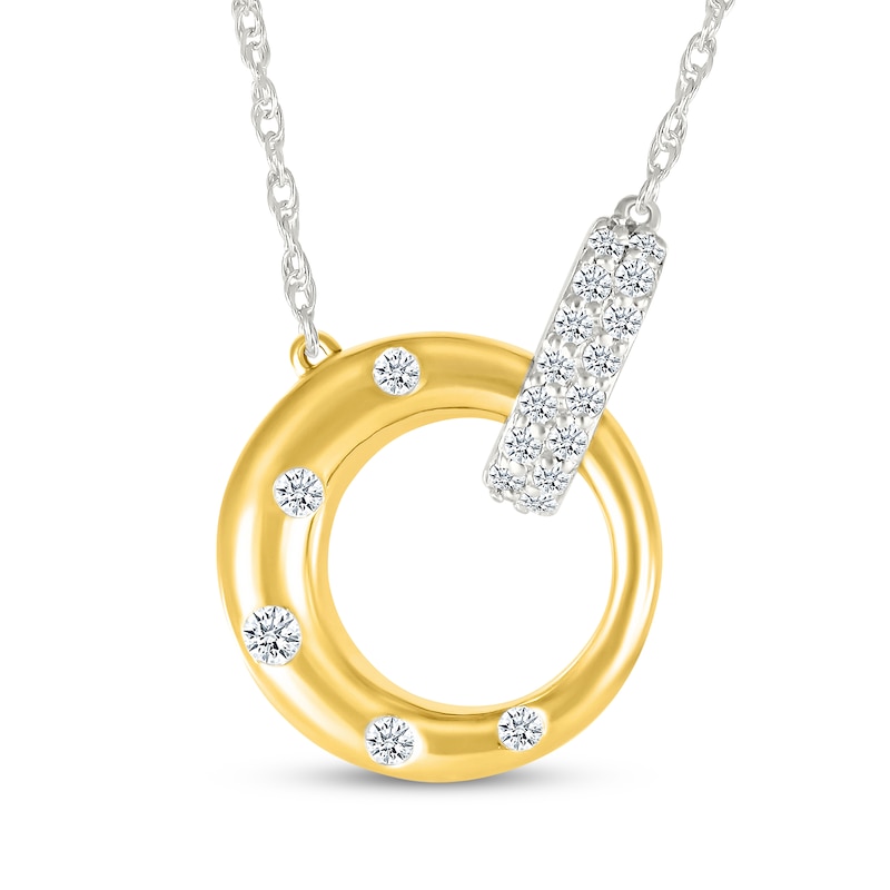 Main Image 1 of Diamond Link Circle Necklace 1/6 ct tw Sterling Silver & 10K Yellow Gold 18&quot;