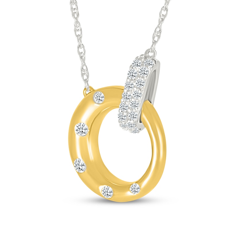 Main Image 2 of Diamond Link Circle Necklace 1/6 ct tw Sterling Silver & 10K Yellow Gold 18&quot;