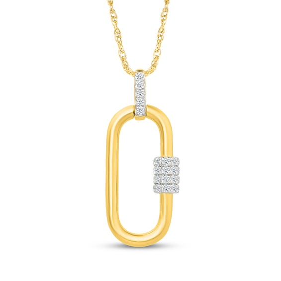 Diamond Carabiner Necklace 1/8 ct tw 10K Yellow Gold 18"
