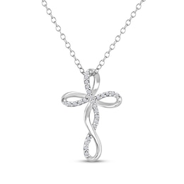 Diamond Twist Cross Necklace 1/15 ct tw Sterling Silver 18"