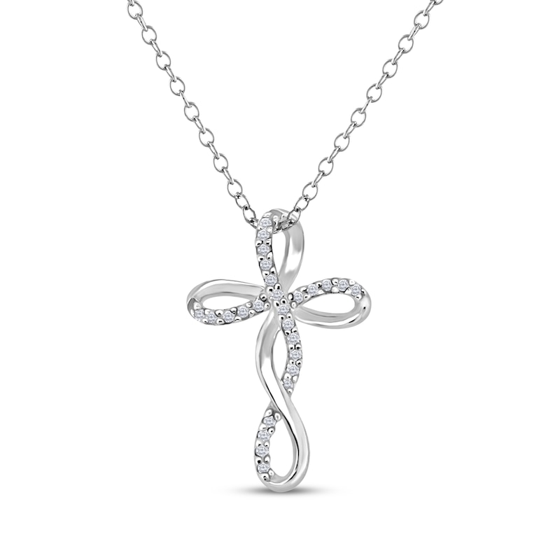 Main Image 1 of Diamond Twist Cross Necklace 1/15 ct tw Sterling Silver 18"