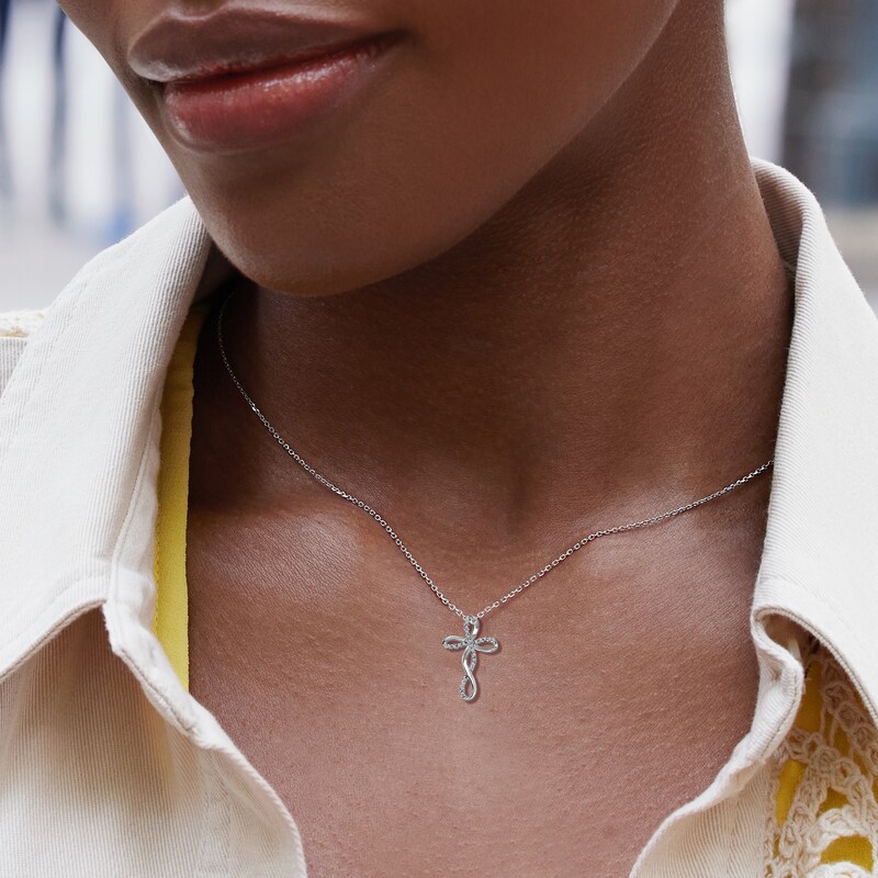 Main Image 3 of Diamond Twist Cross Necklace 1/15 ct tw Sterling Silver 18"