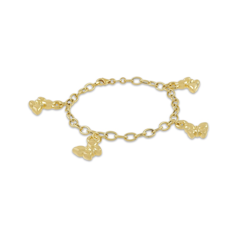 Main Image 1 of Puff Butterfly Charm Bracelet Hollow 14K Yellow Gold 7.5"