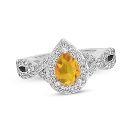 Pear-Shaped Citrine & White Lab-Created Sapphire Halo Ring Sterling Silver