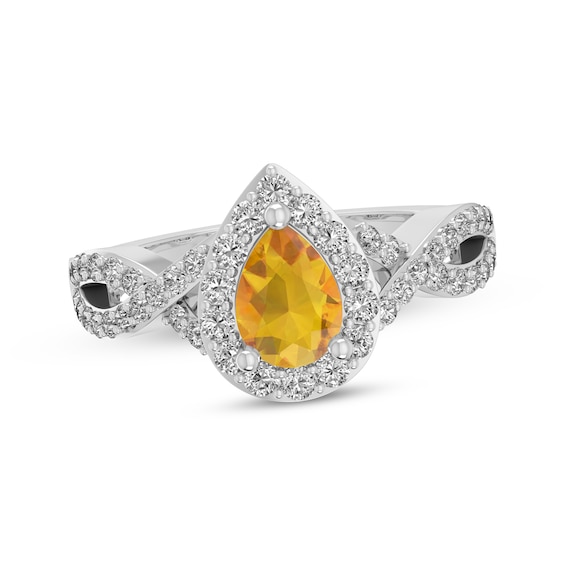 Pear-Shaped Citrine & White Lab-Created Sapphire Halo Ring Sterling Silver