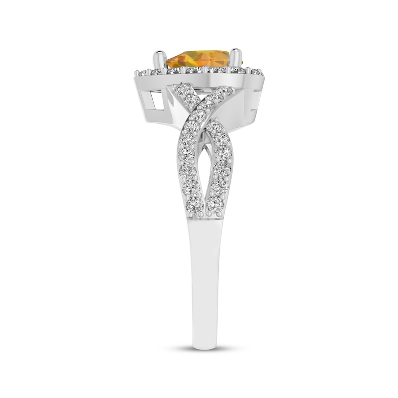 Main Image 2 of Pear-Shaped Citrine & White Lab-Created Sapphire Halo Ring Sterling Silver