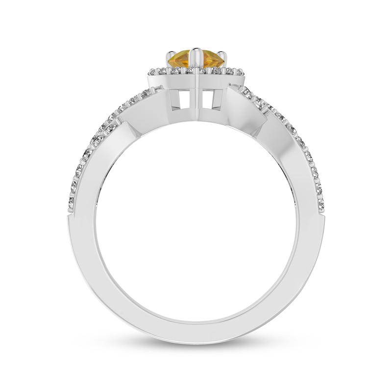 Main Image 3 of Pear-Shaped Citrine & White Lab-Created Sapphire Halo Ring Sterling Silver