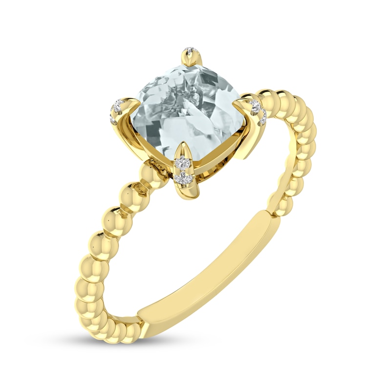 Main Image 2 of Cushion-Cut Aquamarine & Diamond Accent Ring 10K Yellow Gold