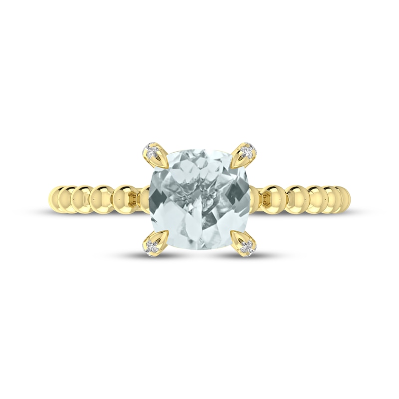 Main Image 3 of Cushion-Cut Aquamarine & Diamond Accent Ring 10K Yellow Gold