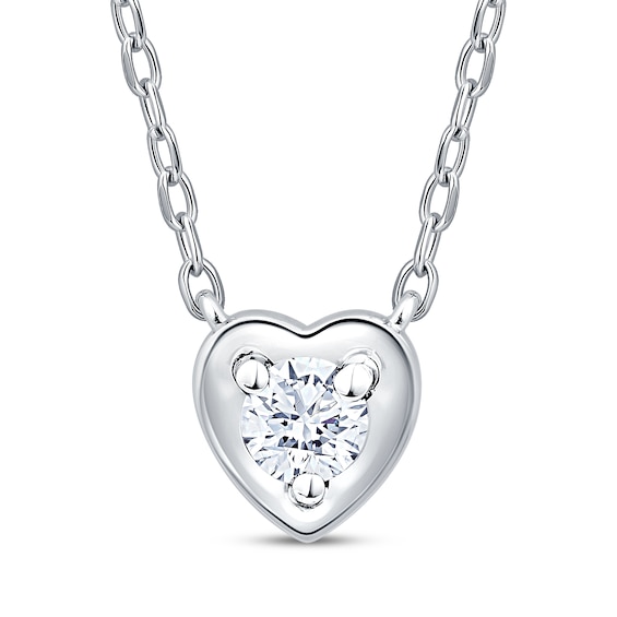 Round-Cut Diamond Solitaire Heart Necklace 1/8 ct tw Sterling Silver 18" (I/I2)