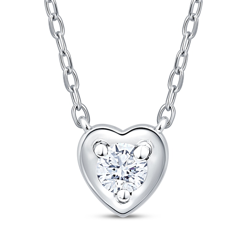 Main Image 1 of Round-Cut Diamond Solitaire Heart Necklace 1/8 ct tw Sterling Silver 18" (I/I2)