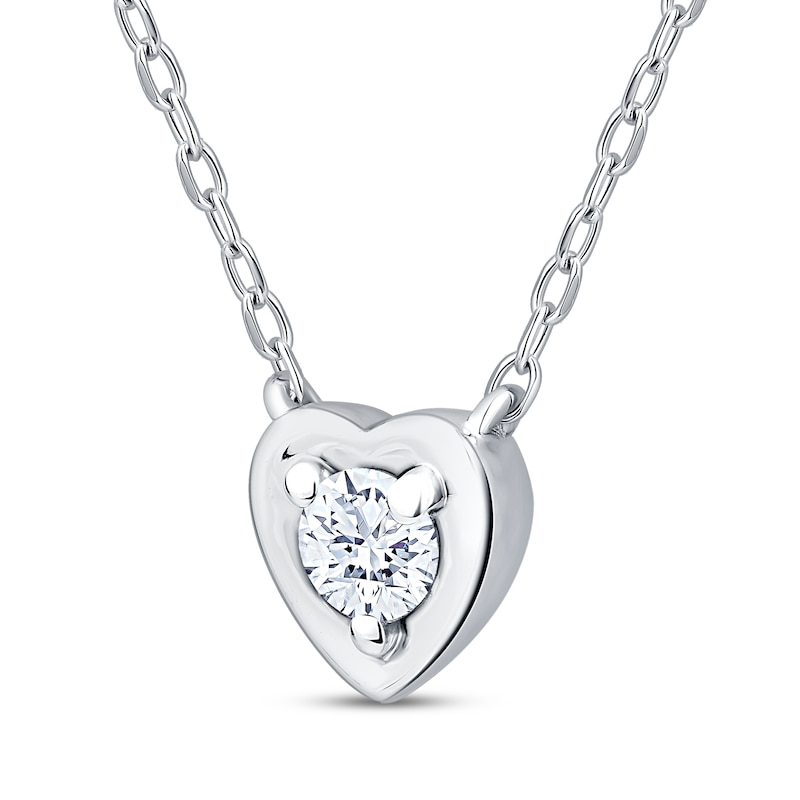 Main Image 2 of Round-Cut Diamond Solitaire Heart Necklace 1/8 ct tw Sterling Silver 18" (I/I2)