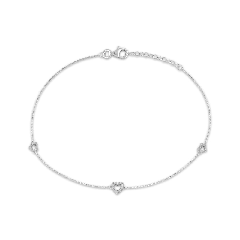 Main Image 1 of Diamond Heart Outline Station Anklet 1/8 ct tw 10K White Gold 10"