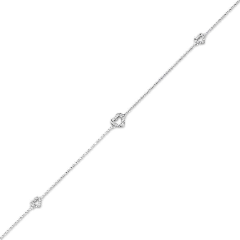 Main Image 2 of Diamond Heart Outline Station Anklet 1/8 ct tw 10K White Gold 10"