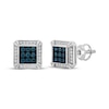 Thumbnail Image 1 of Men's White & Blue Multi-Diamond Square Stud Earrings 1/3 ct tw Sterling Silver