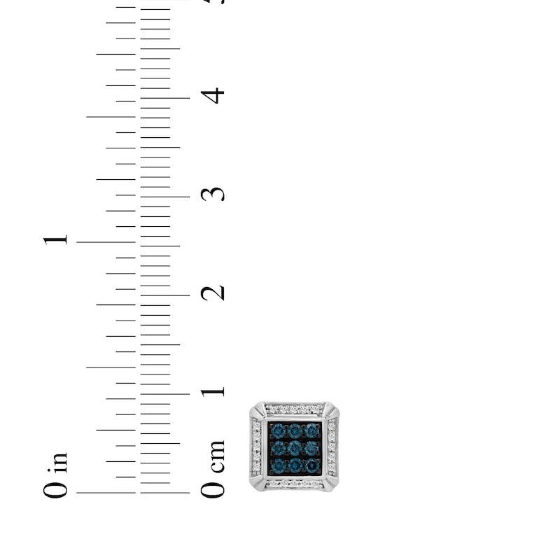 Main Image 4 of Men's White & Blue Multi-Diamond Square Stud Earrings 1/3 ct tw Sterling Silver