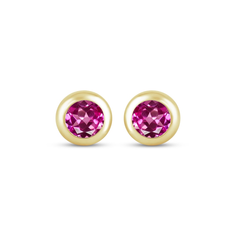 Main Image 2 of STUDIO BY KAY Pink Lab-Created Sapphire Bezel-Set Solitaire Stud Earrings 24K Yellow Gold Vermeil Sterling Silver