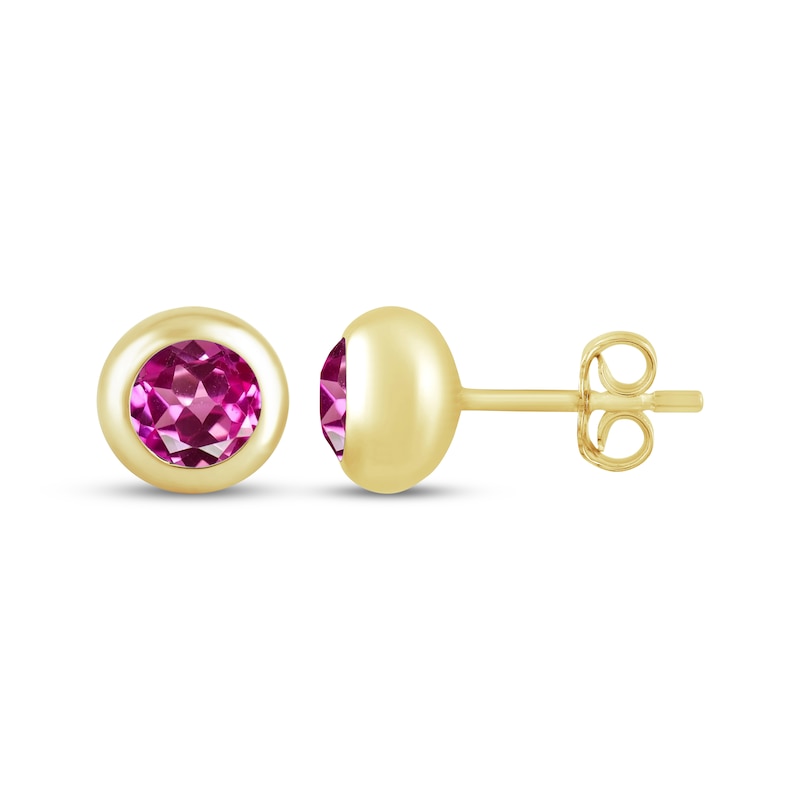 Main Image 3 of STUDIO BY KAY Pink Lab-Created Sapphire Bezel-Set Solitaire Stud Earrings 24K Yellow Gold Vermeil Sterling Silver