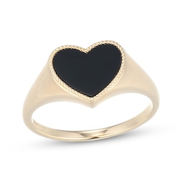 Heart-Shaped Black Onyx Signet Ring 10K Yellow Gold