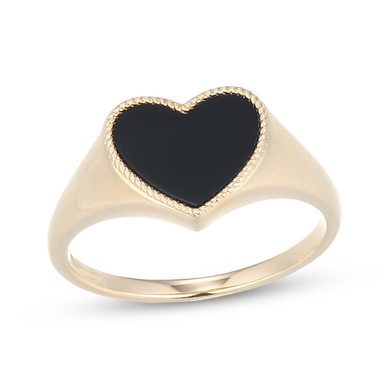 Heart-Shaped Black Onyx Signet Ring 10K Yellow Gold