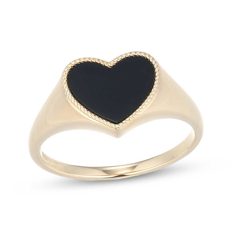 Main Image 1 of Heart-Shaped Black Onyx Signet Ring 10K Yellow Gold