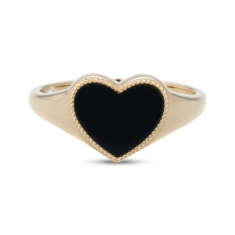 Main Image 3 of Heart-Shaped Black Onyx Signet Ring 10K Yellow Gold