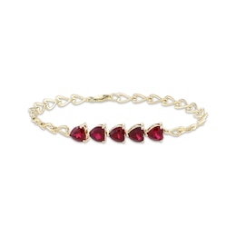 Heart-Shaped Lab-Created Ruby & Heart-Shaped Link Bracelet 10K Yellow Gold 7.25"
