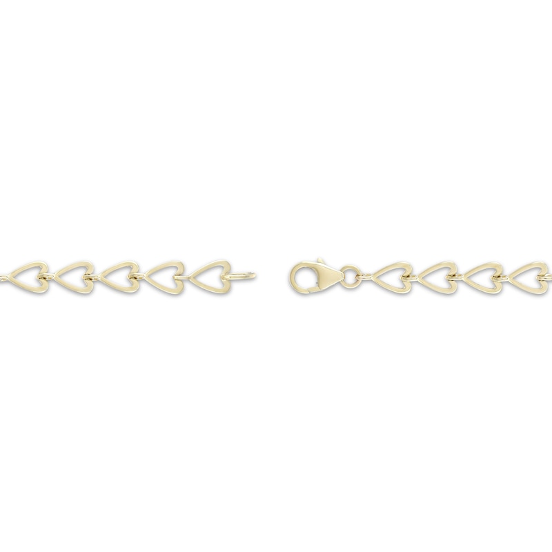 Main Image 2 of Heart-Shaped Lab-Created Ruby & Heart-Shaped Link Bracelet 10K Yellow Gold 7.25"