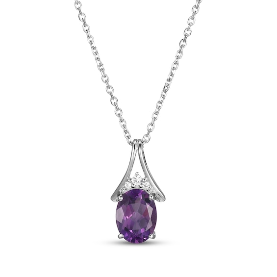 Oval-Cut Amethyst & White Lab-Created Sapphire Necklace Sterling Silver 18"