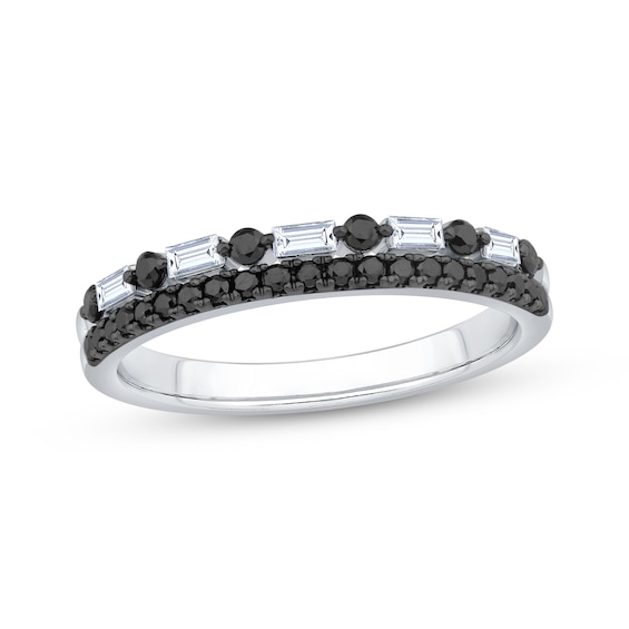 Now + Forever Black & White Diamond Two-Row Anniversary Ring 3/8 ct tw 10K White Gold
