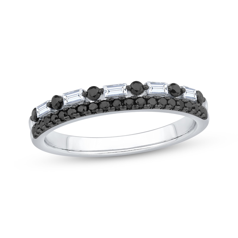 Main Image 1 of Now + Forever Black & White Diamond Two-Row Anniversary Ring 3/8 ct tw 10K White Gold