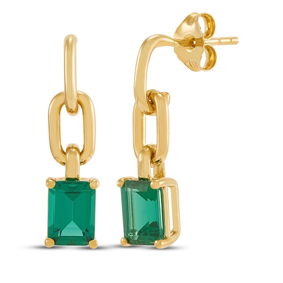 STUDIO BY KAY Emerald-Cut Lab-Created Emerald Chain Link Drop Earrings 24K Yellow Gold Vermeil Sterling Silver