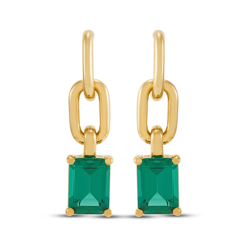 Main Image 2 of STUDIO BY KAY Emerald-Cut Lab-Created Emerald Chain Link Drop Earrings 24K Yellow Gold Vermeil Sterling Silver