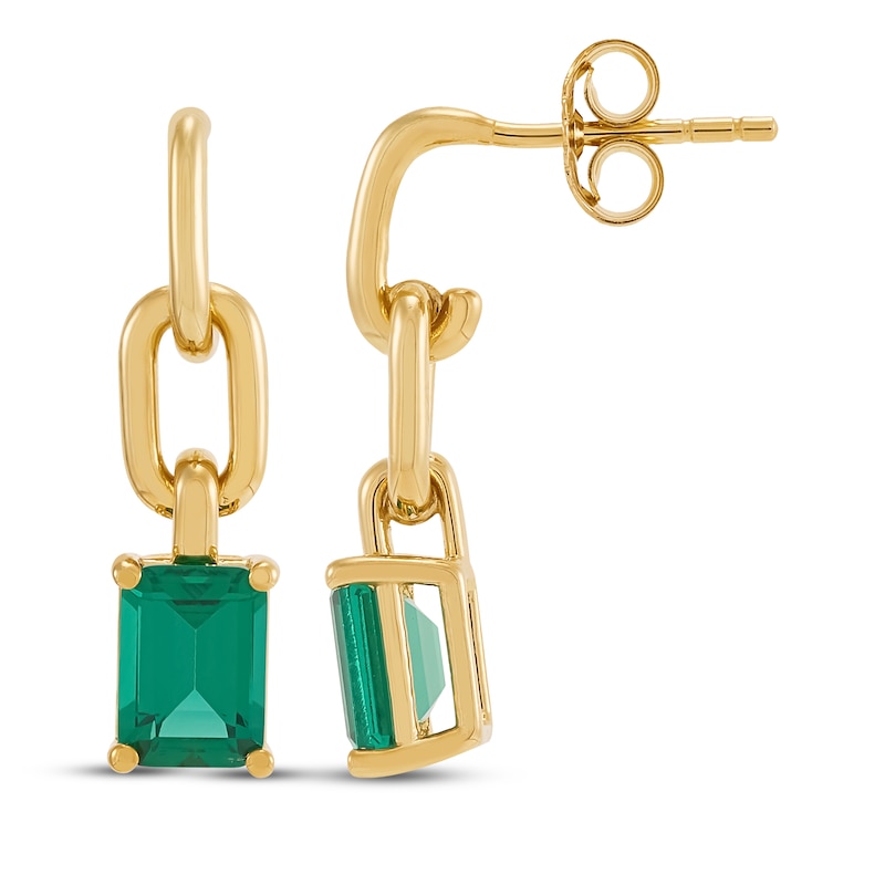 Main Image 3 of STUDIO BY KAY Emerald-Cut Lab-Created Emerald Chain Link Drop Earrings 24K Yellow Gold Vermeil Sterling Silver